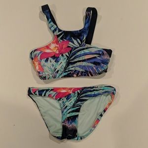 Tropical Print High Neck Bikini